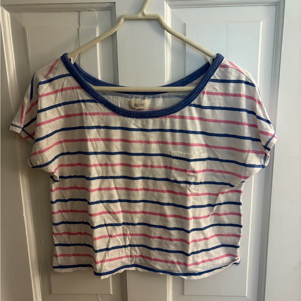 Aerie Blue and Pink Striped Tee